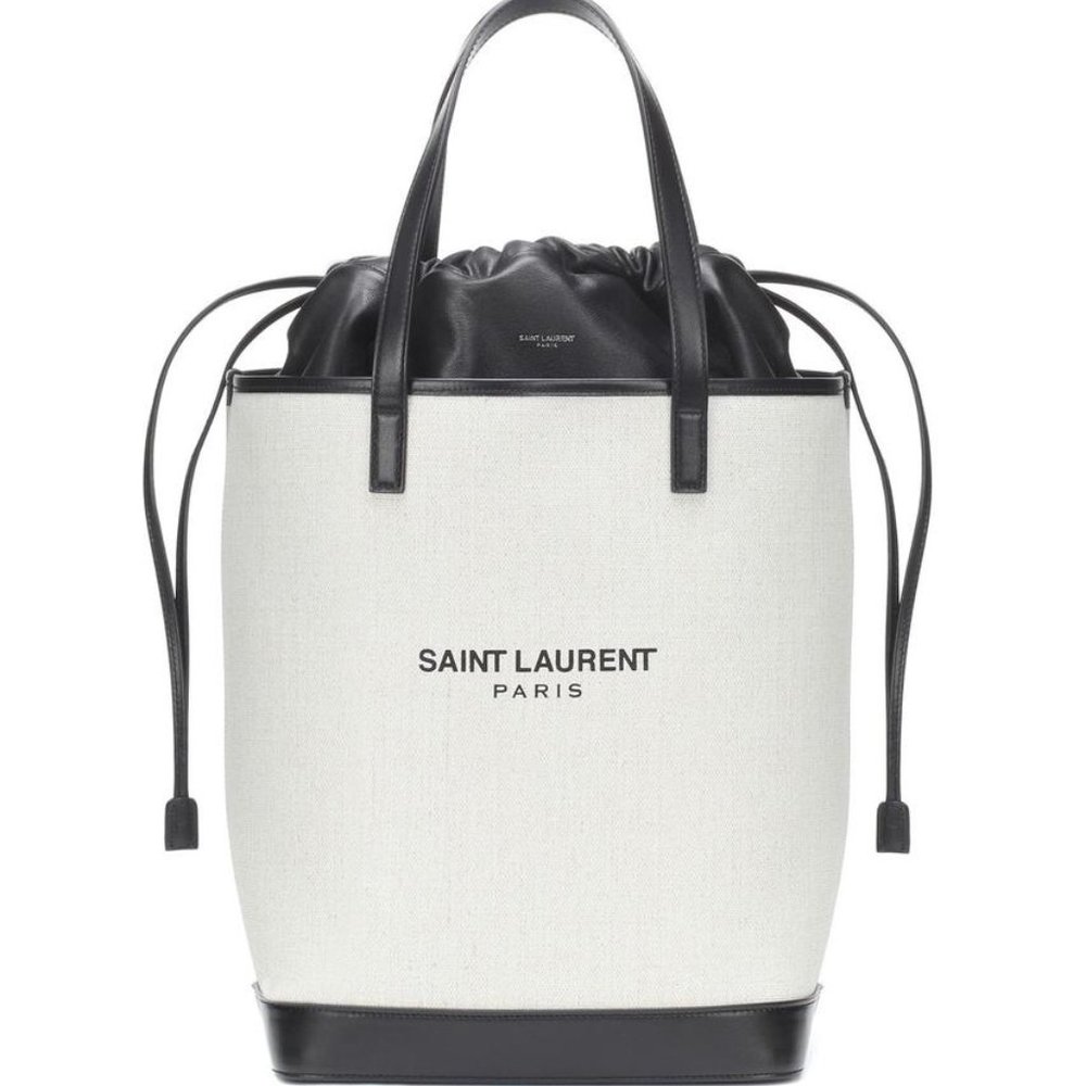 Saint Laurent Bucket Teddy Medium Canvas Beige/Black Suede Leather